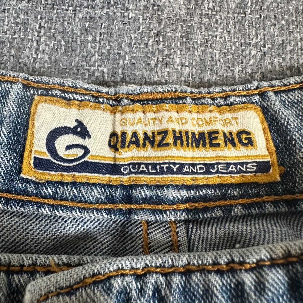 Qianzhimeng Vintage Y2K Floral Embroidered Flare Jeans Blue Denim Womens 28 - Picture 3 of 10